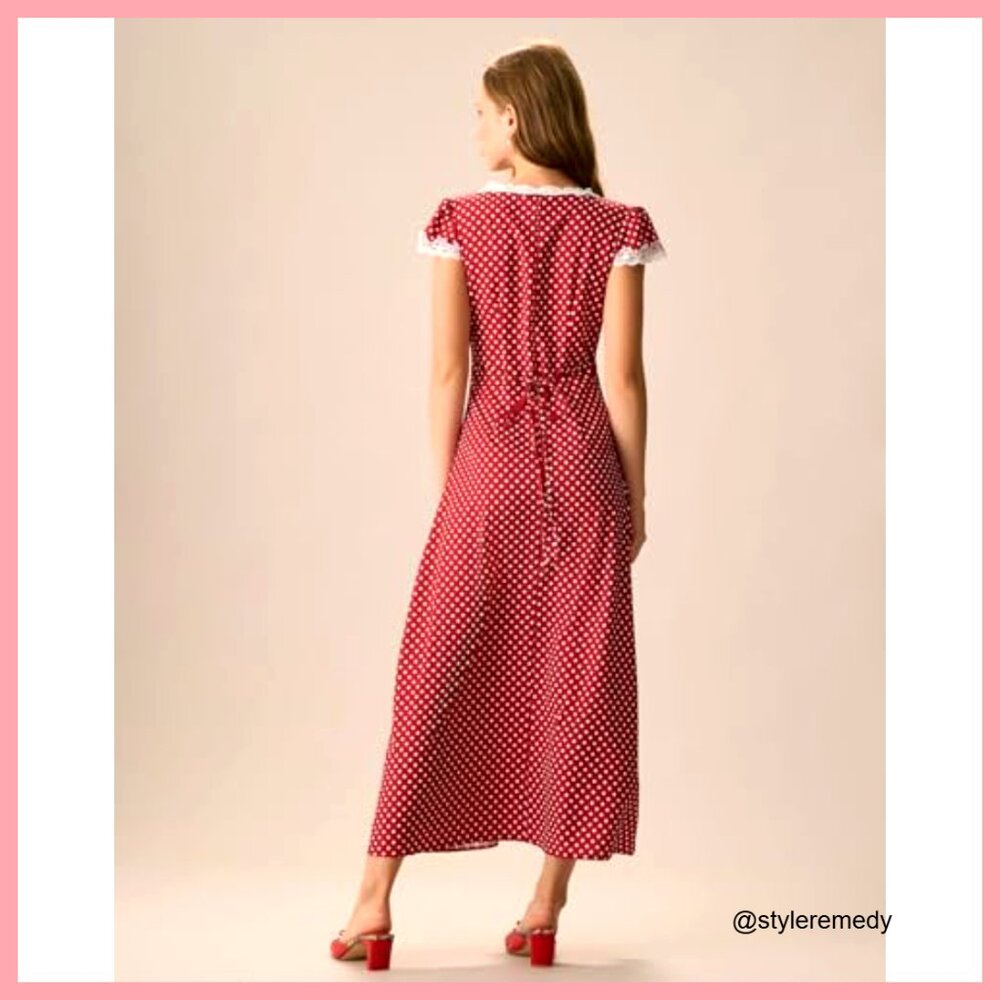 Summer Cotton Dress Deep V Neck Polka Dot Lace Party Casual - Picture 7 of 7